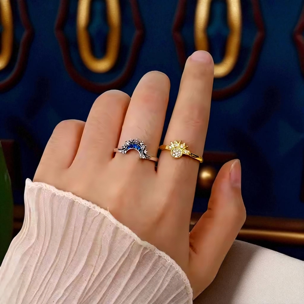 🆕️Enchanting Trending Celestial Sun & Moon S925 Sterling Silver Zirconia Rings - Picture 5 of 17
